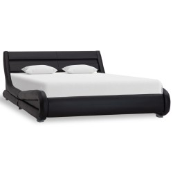 Bettgestell mit LED Schwarz Kunstleder 140×200 cm