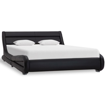 Bettgestell mit LED Schwarz Kunstleder 140×200 cm