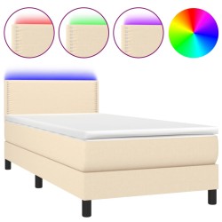 vidaXL Boxspringbett mit Matratze & LED Creme 90x200 cm Stoff