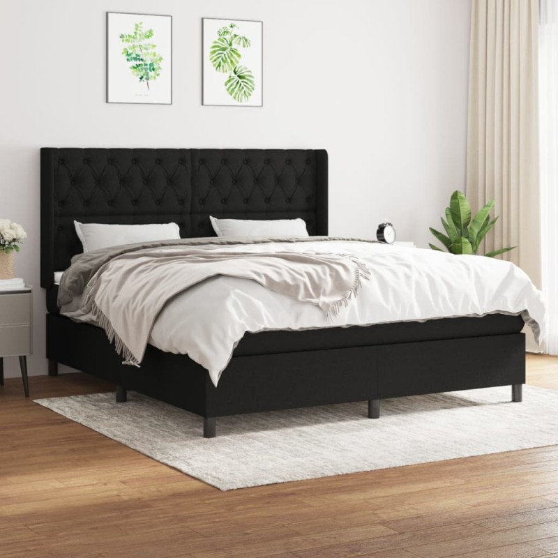 vidaXL Boxspringbett mit Matratze Schwarz 160x200 cm Stoff vidaXL Boxspringbett mit Matratze Schwarz 160x200 cm Stoff