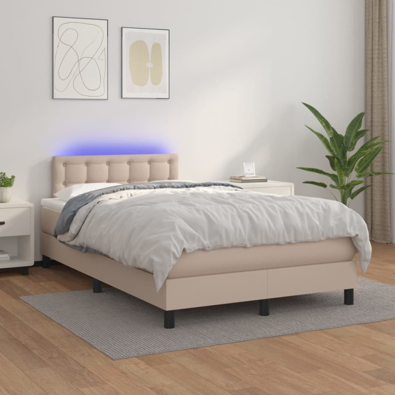 vidaXL Boxspringbett mit Matratze & LED Cappuccino-Braun 120x200cm vidaXL Boxspringbett mit Matratze & LED Cappuccino-Braun 120x200cm