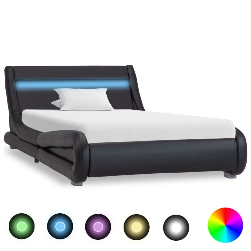 Bettgestell mit LED Schwarz Kunstleder 100x200 cm Bettgestell mit LED Schwarz Kunstleder 100x200 cm