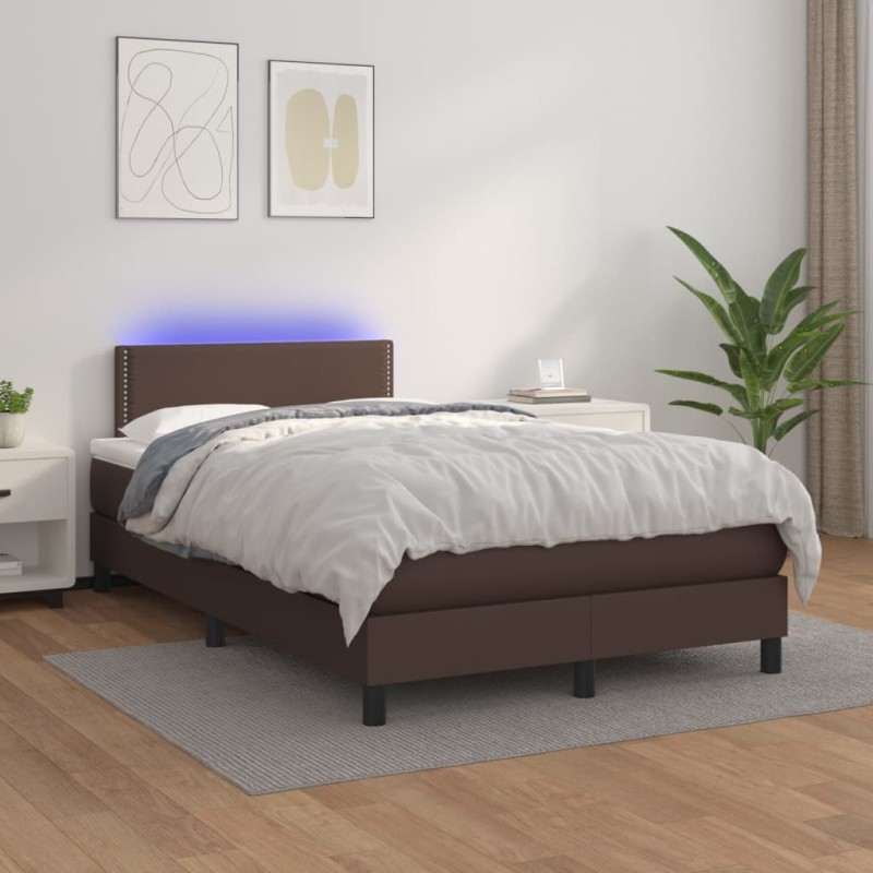 vidaXL Boxspringbett mit Matratze & LED Braun 120x200 cm Kunstleder vidaXL Boxspringbett mit Matratze & LED Braun 120x200 cm Kunstleder