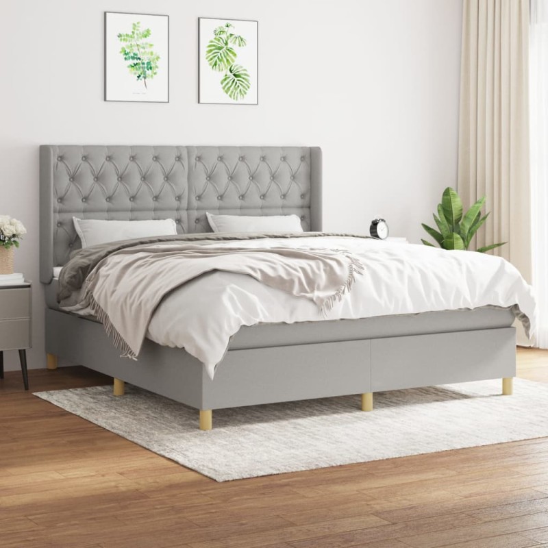 vidaXL Boxspringbett mit Matratze Hellgrau 160x200 cm Stoff vidaXL Boxspringbett mit Matratze Hellgrau 160x200 cm Stoff