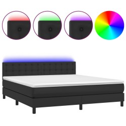 vidaXL Boxspringbett mit Matratze & LED Schwarz 160x200 cm Kunstleder