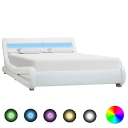 Bettgestell mit LED Weiß Kunstleder 160×200 cm