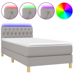 vidaXL Boxspringbett mit Matratze & LED Hellgrau 100x200 cm Stoff
