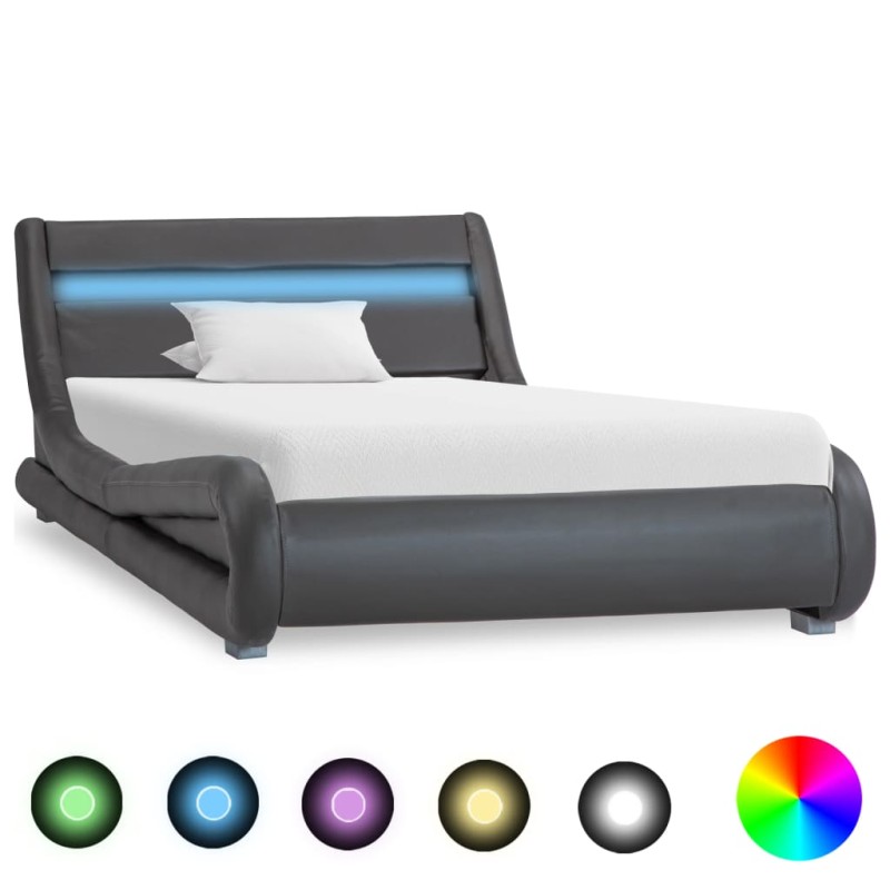 Bettgestell mit LED Grau Kunstleder 90×200 cm Bettgestell mit LED Grau Kunstleder 90×200 cm
