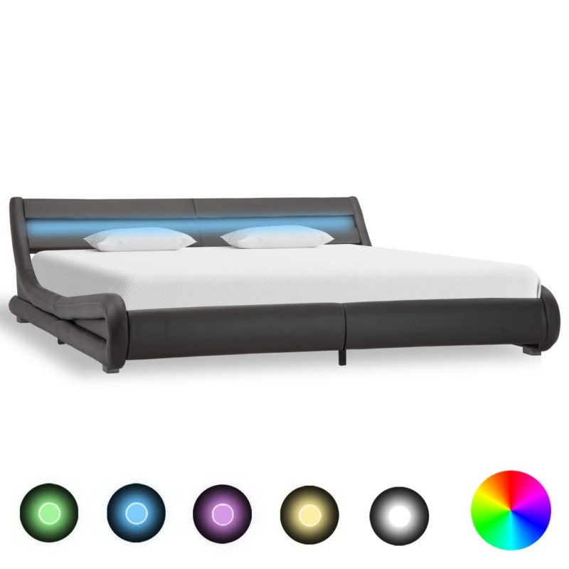 vidaXL Bettgestell mit LED Grau Kunstleder 180x200 cm vidaXL Bettgestell mit LED Grau Kunstleder 180x200 cm