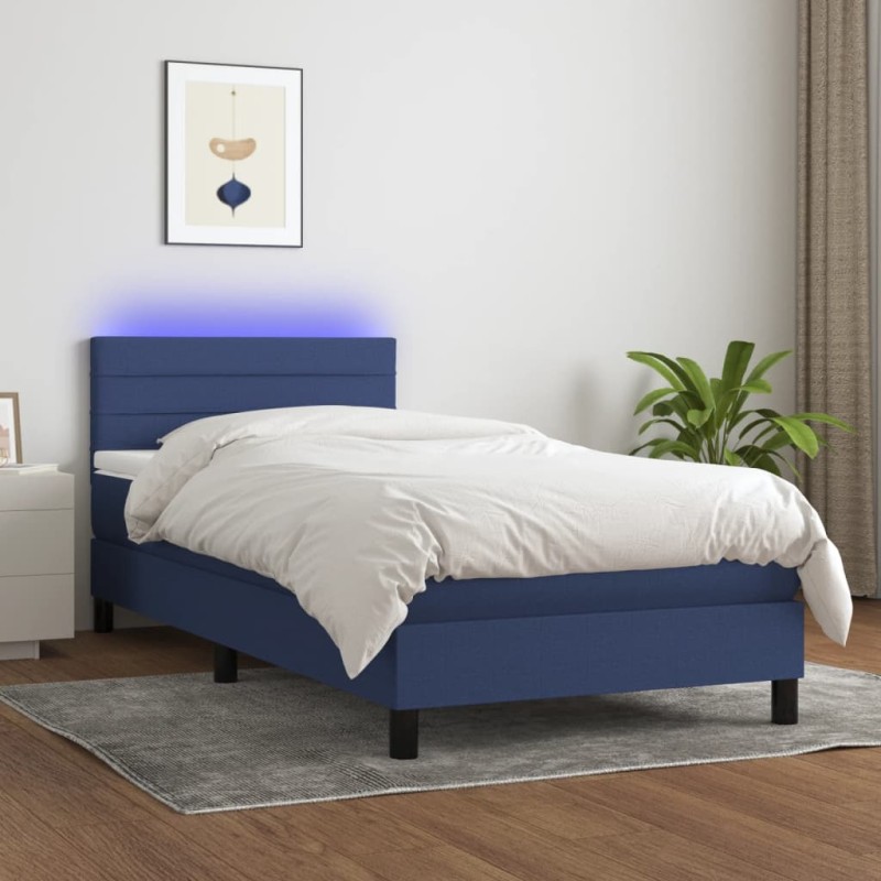 vidaXL Boxspringbett mit Matratze & LED Blau 80x200 cm Stoff vidaXL Boxspringbett mit Matratze & LED Blau 80x200 cm Stoff