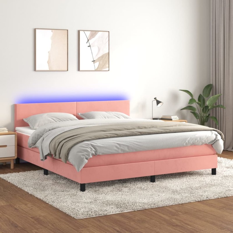 vidaXL Boxspringbett mit Matratze & LED Rosa 180x200 cm Samt vidaXL Boxspringbett mit Matratze & LED Rosa 180x200 cm Samt