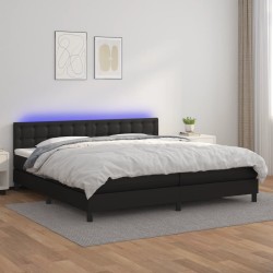 vidaXL Boxspringbett mit Matratze & LED Schwarz 200x200 cm Kunstleder
