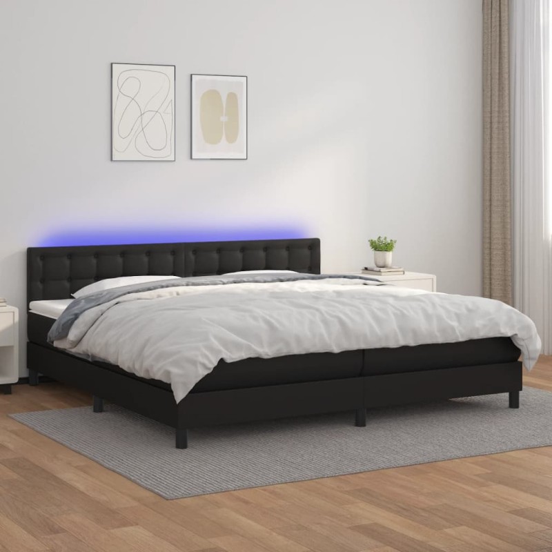 vidaXL Boxspringbett mit Matratze & LED Schwarz 200x200 cm Kunstleder vidaXL Boxspringbett mit Matratze & LED Schwarz 200x200 cm Kunstleder