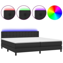 vidaXL Boxspringbett mit Matratze & LED Schwarz 200x200 cm Kunstleder