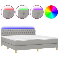 vidaXL Boxspringbett mit Matratze & LED Hellgrau 160x200 cm Stoff 