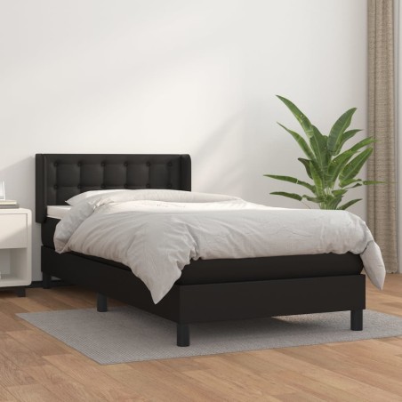 vidaXL Boxspringbett mit Matratze Schwarz 90x200 cm Kunstleder