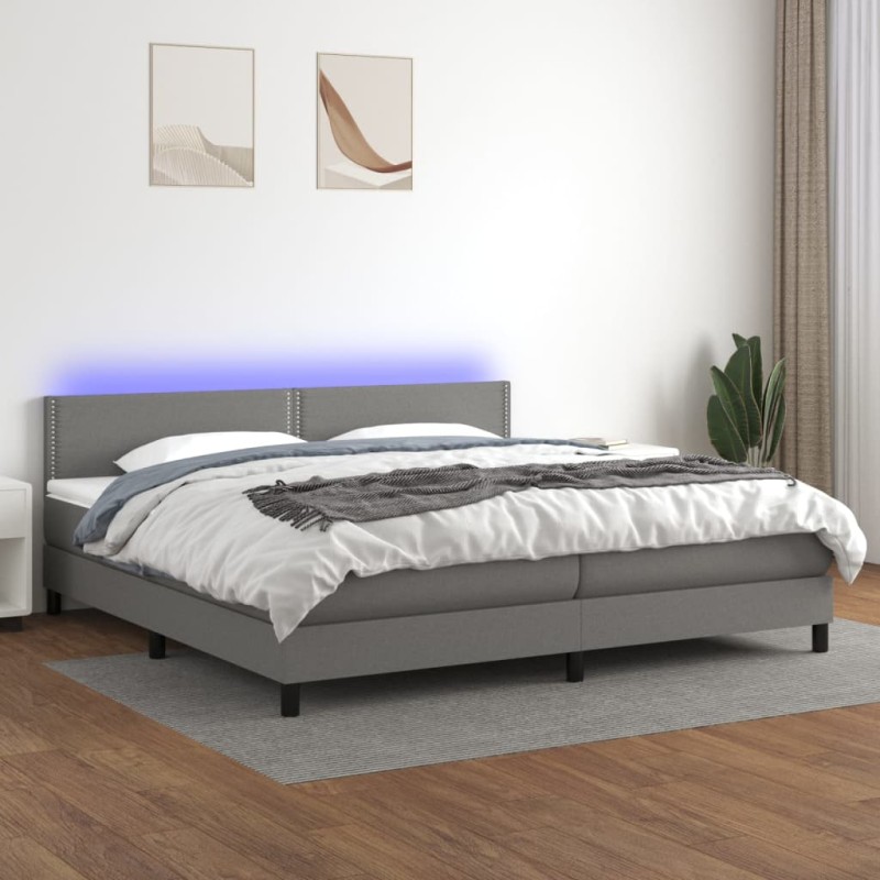 vidaXL Boxspringbett mit Matratze & LED Dunkelgrau 200x200 cm Stoff vidaXL Boxspringbett mit Matratze & LED Dunkelgrau 200x200 cm Stoff