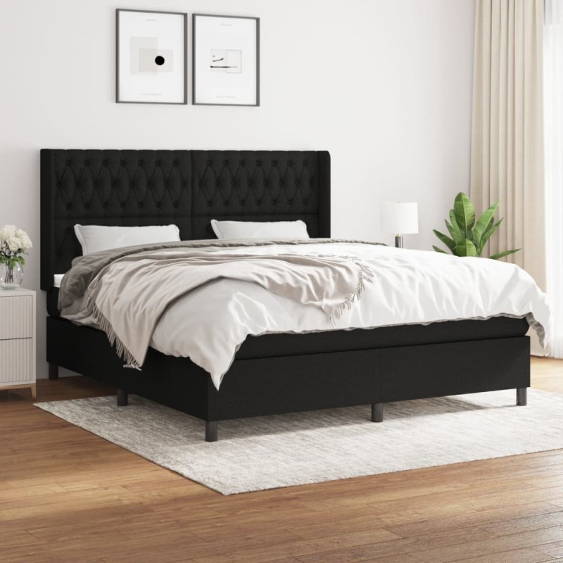 vidaXL Boxspringbett mit Matratze Schwarz 180x200 cm Stoff vidaXL Boxspringbett mit Matratze Schwarz 180x200 cm Stoff
