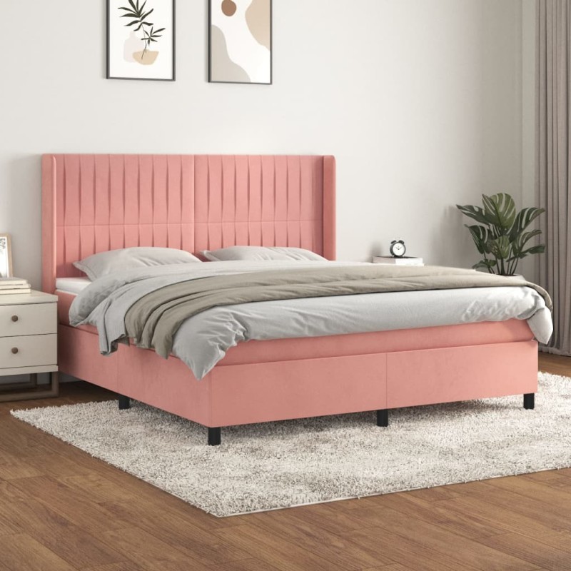 vidaXL Boxspringbett mit Matratze Rosa 160x200 cm Samt vidaXL Boxspringbett mit Matratze Rosa 160x200 cm Samt