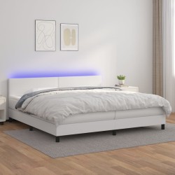vidaXL Boxspringbett mit Matratze & LED Weiß 200x200 cm Kunstleder