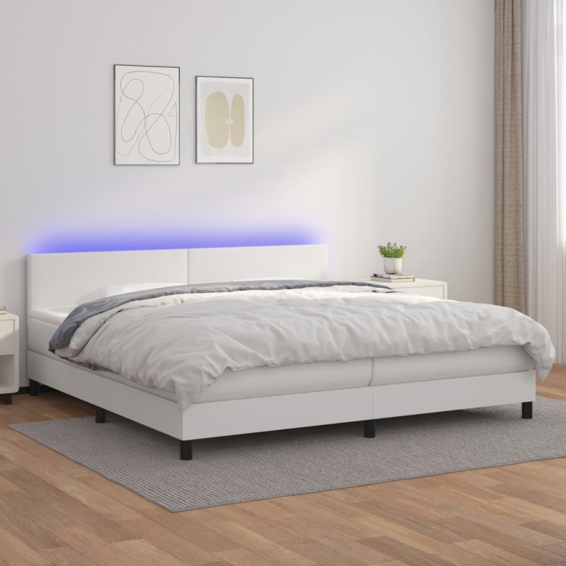 vidaXL Boxspringbett mit Matratze & LED Weiß 200x200 cm Kunstleder vidaXL Boxspringbett mit Matratze & LED Weiß 200x200 cm Kunstleder