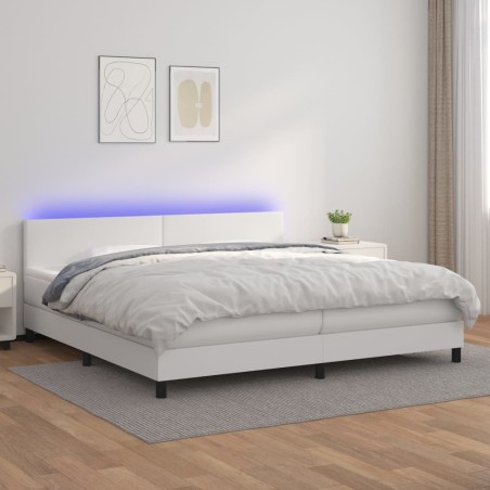 vidaXL Boxspringbett mit Matratze & LED Weiß 200x200 cm Kunstleder