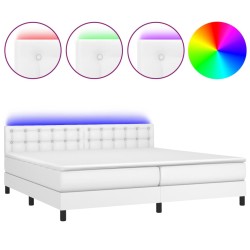 vidaXL Boxspringbett mit Matratze & LED Weiß 200x200 cm Kunstleder