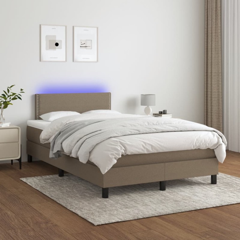 vidaXL Boxspringbett mit Matratze & LED Taupe 120x200 cm Stoff vidaXL Boxspringbett mit Matratze & LED Taupe 120x200 cm Stoff