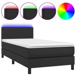 vidaXL Boxspringbett mit Matratze & LED Schwarz 100x200 cm Kunstleder