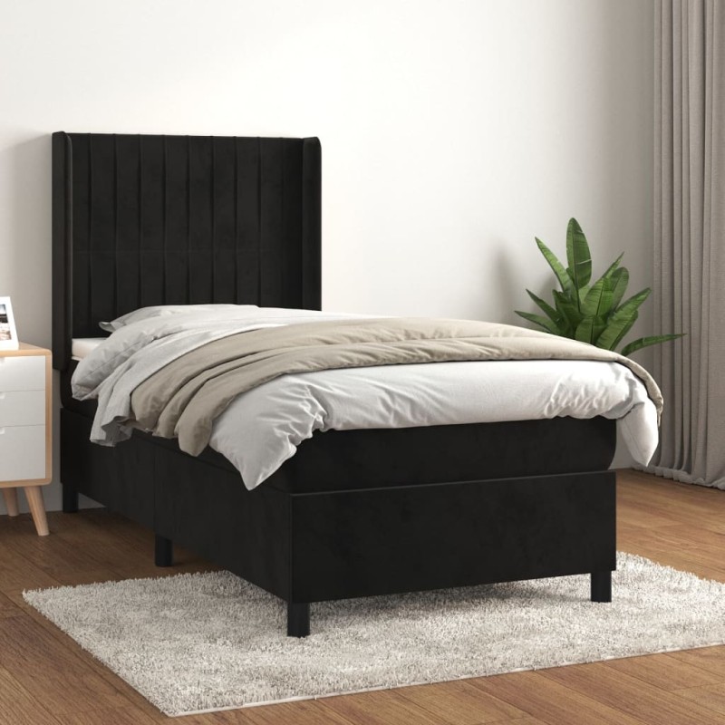 vidaXL Boxspringbett mit Matratze Schwarz 100x200 cm Samt vidaXL Boxspringbett mit Matratze Schwarz 100x200 cm Samt