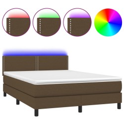 vidaXL Boxspringbett mit Matratze & LED Dunkelbraun 140x200 cm Stoff