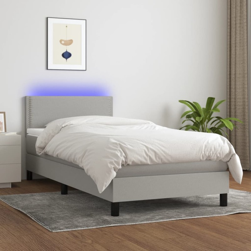 vidaXL Boxspringbett mit Matratze & LED Hellgrau 100x200 cm Stoff vidaXL Boxspringbett mit Matratze & LED Hellgrau 100x200 cm Stoff