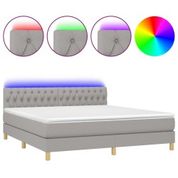 vidaXL Boxspringbett mit Matratze & LED Hellgrau 180x200 cm Stoff