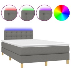 vidaXL Boxspringbett mit Matratze & LED Dunkelgrau 120x200 cm Stoff 