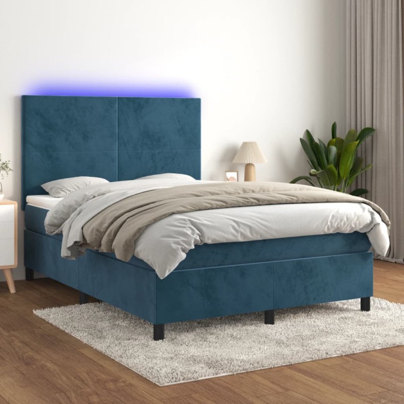vidaXL Boxspringbett mit Matratze & LED Dunkelblau 140x200 cm Samt vidaXL Boxspringbett mit Matratze & LED Dunkelblau 140x200 cm Samt