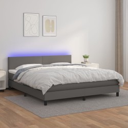 vidaXL Boxspringbett mit Matratze & LED Grau 180x200 cm Kunstleder