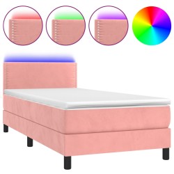 vidaXL Boxspringbett mit Matratze & LED Rosa 80x200 cm Samt