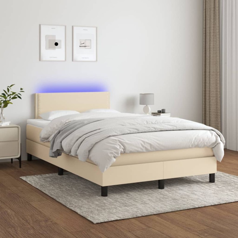 vidaXL Boxspringbett mit Matratze & LED Creme 120x200 cm Stoff vidaXL Boxspringbett mit Matratze & LED Creme 120x200 cm Stoff