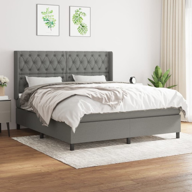 vidaXL Boxspringbett mit Matratze Dunkelgrau 160x200 cm Stoff vidaXL Boxspringbett mit Matratze Dunkelgrau 160x200 cm Stoff