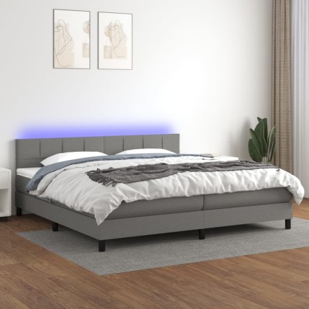 vidaXL Boxspringbett mit Matratze & LED Dunkelgrau 200x200 cm Stoff