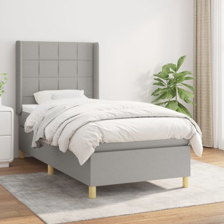 vidaXL Boxspringbett mit Matratze Hellgrau 90x200 cm Stoff