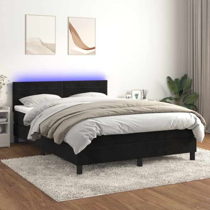 vidaXL Boxspringbett mit Matratze & LED Schwarz 140x200 cm Samt vidaXL Boxspringbett mit Matratze & LED Schwarz 140x200 cm Samt