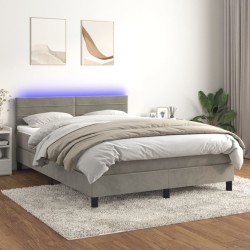 vidaXL Boxspringbett mit Matratze & LED Hellgrau 140x200 cm Samt