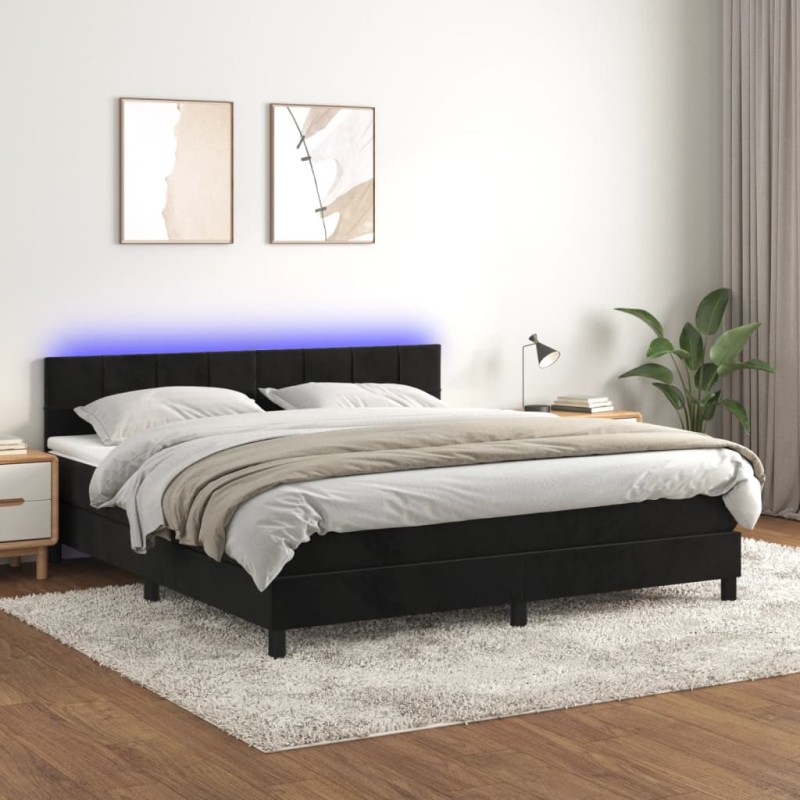 vidaXL Boxspringbett mit Matratze & LED Schwarz 180x200 cm Samt vidaXL Boxspringbett mit Matratze & LED Schwarz 180x200 cm Samt
