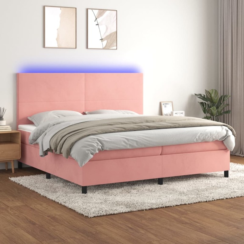vidaXL Boxspringbett mit Matratze & LED Rosa 200x200 cm Samt vidaXL Boxspringbett mit Matratze & LED Rosa 200x200 cm Samt
