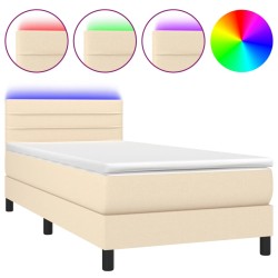 vidaXL Boxspringbett mit Matratze & LED Creme 90x200 cm Stoff