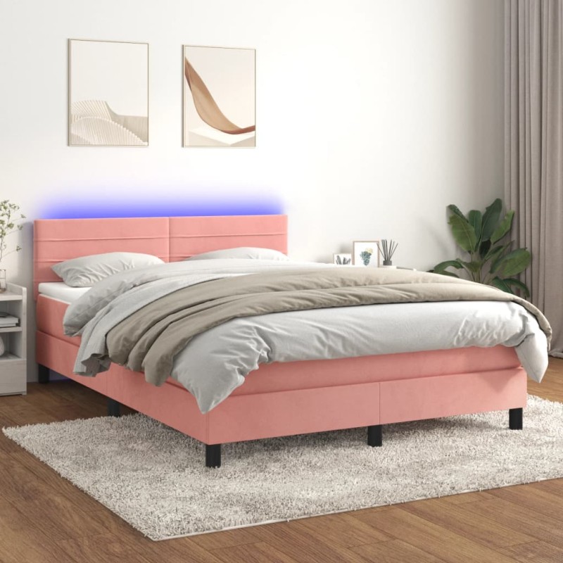 vidaXL Boxspringbett mit Matratze & LED Rosa 140x190 cm Samt vidaXL Boxspringbett mit Matratze & LED Rosa 140x190 cm Samt