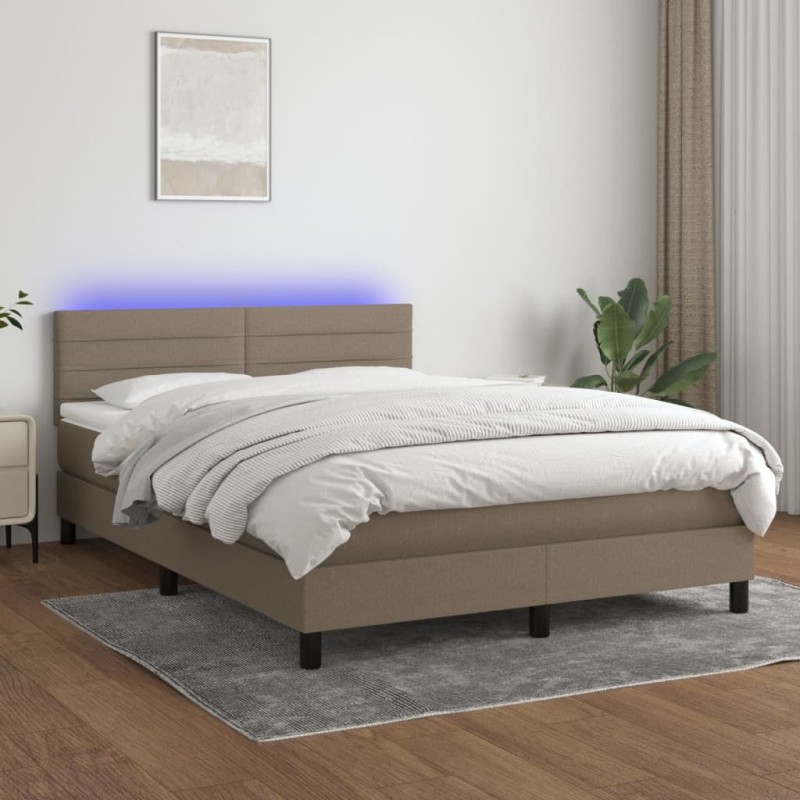 vidaXL Boxspringbett mit Matratze & LED Taupe 140x200 cm Stoff vidaXL Boxspringbett mit Matratze & LED Taupe 140x200 cm Stoff