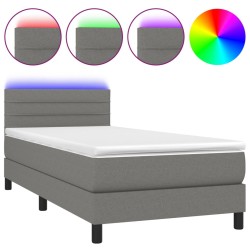 vidaXL Boxspringbett mit Matratze & LED Dunkelgrau 90x200 cm Stoff