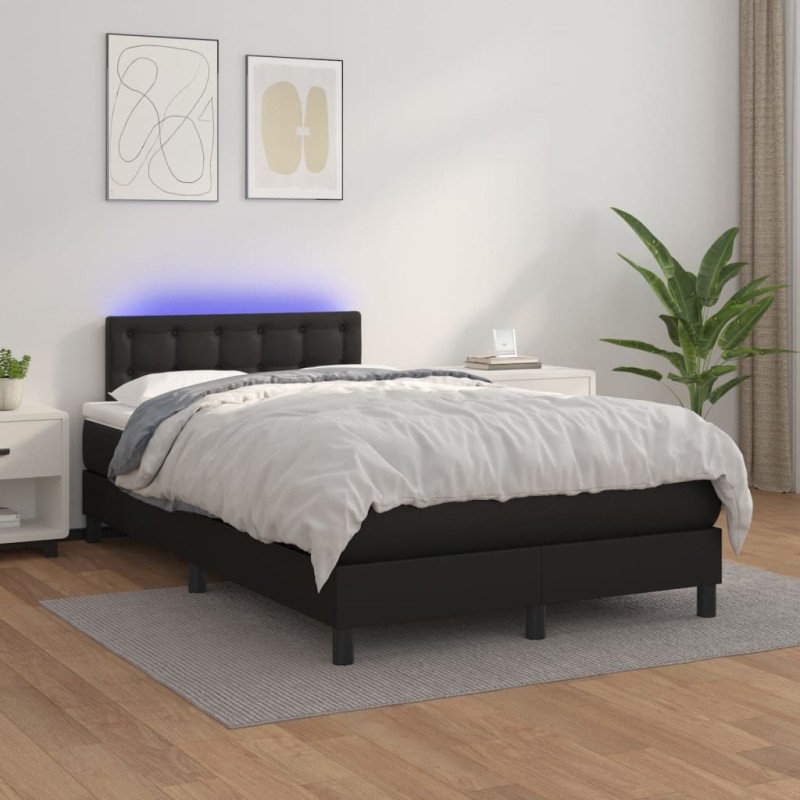 vidaXL Boxspringbett mit Matratze & LED Schwarz 120x200 cm Kunstleder vidaXL Boxspringbett mit Matratze & LED Schwarz 120x200 cm Kunstleder